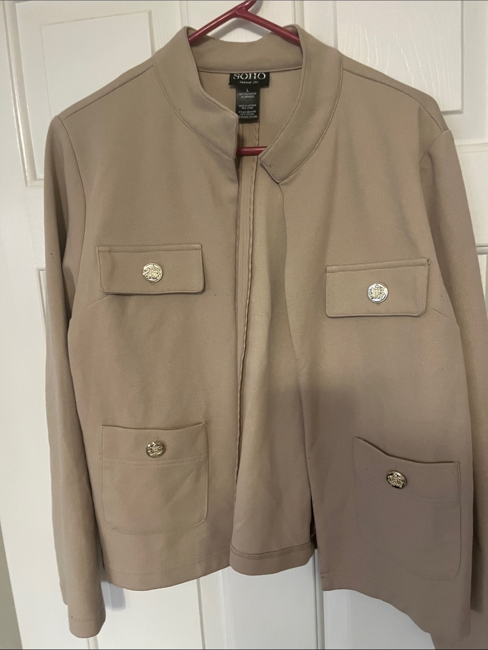 Soho Taupe Collarless Jacket with Gold-Tone Buttons